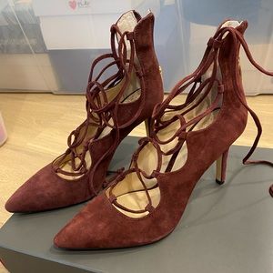 Vince Camuto Barsha Lace-up Heels (7, Cabernet Suede)